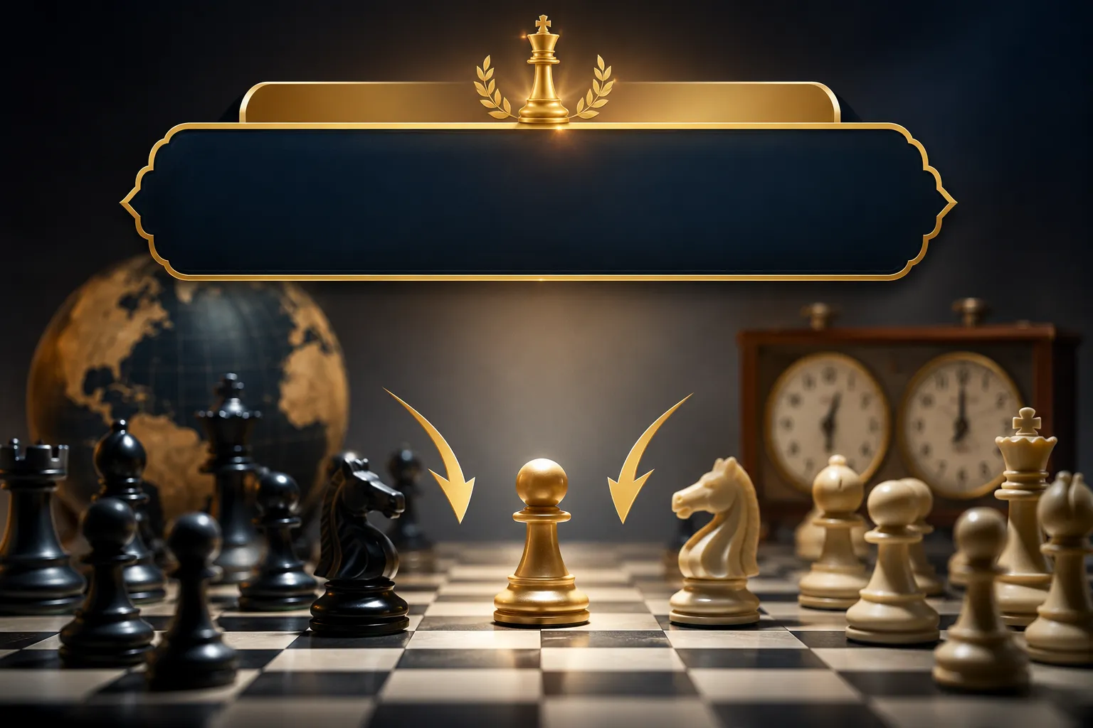शतरंज की बिसात पर रणनीतिक चाल को दर्शाता आकर्षक चित्र, जिसमें गैम्बिट रणनीति का प्रतीकात्मक प्रदर्शन करने वाले शतरंज के मोहरे दिखाई दे रहे हैं।