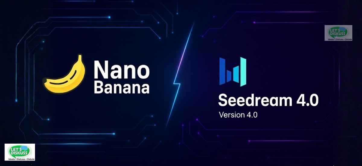 Comparison image showing Nano Banana vs Seedream AI tools side by side, highlighting differences in editing quality and style.
