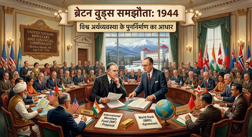 ब्रेटन वुड्स समझौता 1944 में हुआ एक ऐतिहासिक अंतरराष्ट्रीय समझौता था, जिसने द्वितीय विश्व युद्ध के बाद वैश्विक आर्थिक स्थिरता सुनिश्चित करने के लिए एक नई मौद्रिक व्यवस्था की नींव रखी। इस समझौते के मुख्य उद्देश्य और प्रभाव इस प्रकार हैं:
