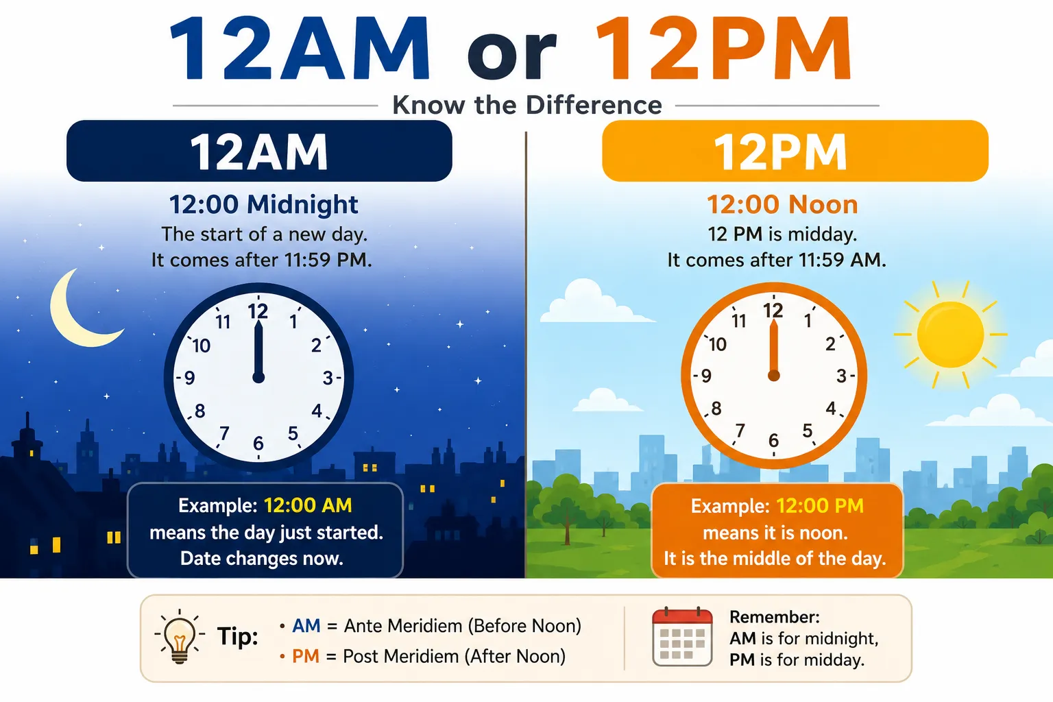 Difference between 12 am and 12 pm