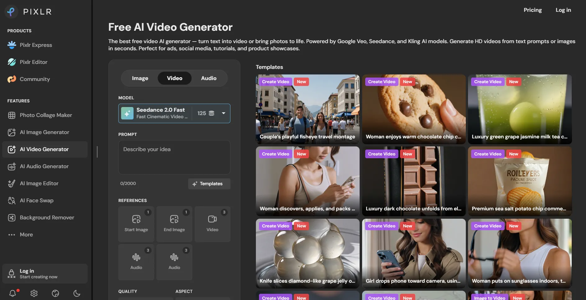 Pixlr AI video generator creating short videos from text descriptions and images