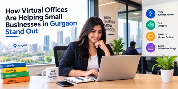 Woman working on a laptop in a modern virtual office in Gurgaon, highlighting affordable business addresses, professional image, and access to meeting facilities for small businesses.